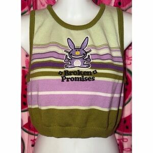 💚 Happy Bunny Broken Promises Striped Knit Tank Top